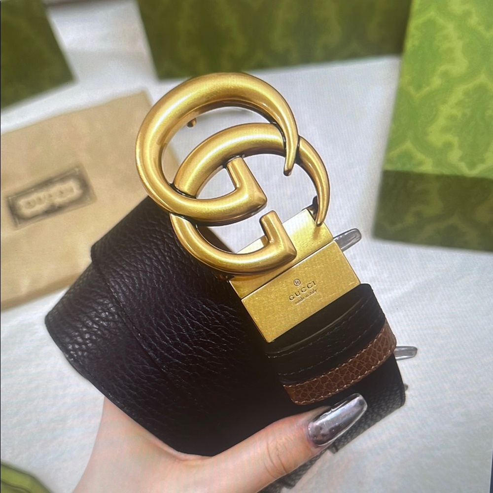 Gucci Black Belt with Gold GG Emblem